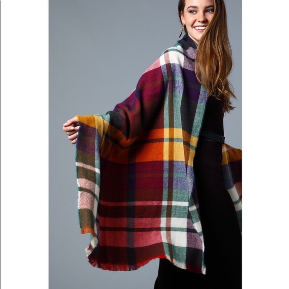 Angelique Soft Multicolored Plaid Wrap Scarf - Picture 2 of 7